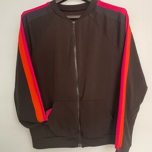 Stylish Women's Bomber Jacket - Black with Pink and Orange Accents